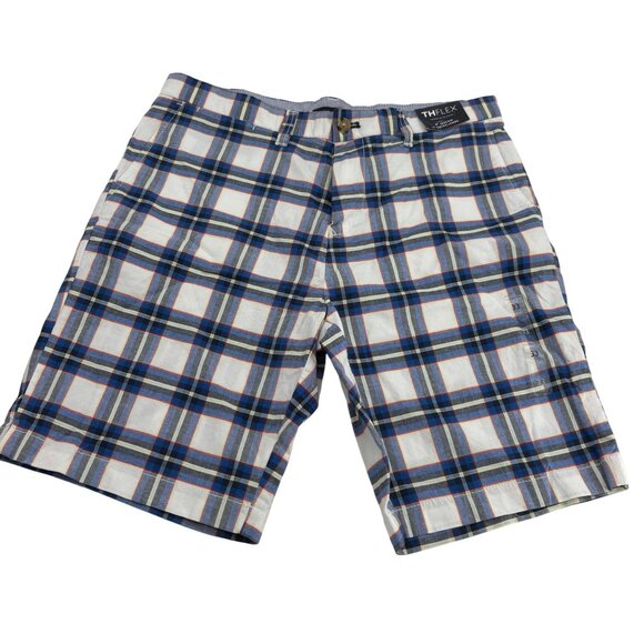 Tommy Hilfiger TH Flex Mens Plaid Shorts 33 Waist 9" Inseam Cotton Blend - Picture 1 of 6